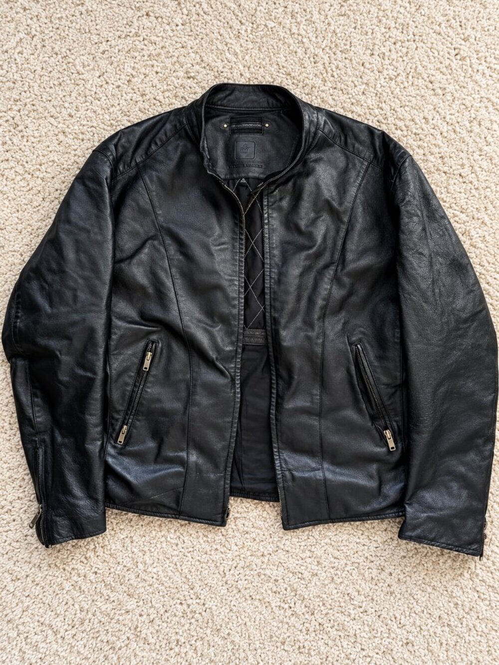 Wilsons Leather Mens XL Black Leather Biker Moto Jacket Tribal Back